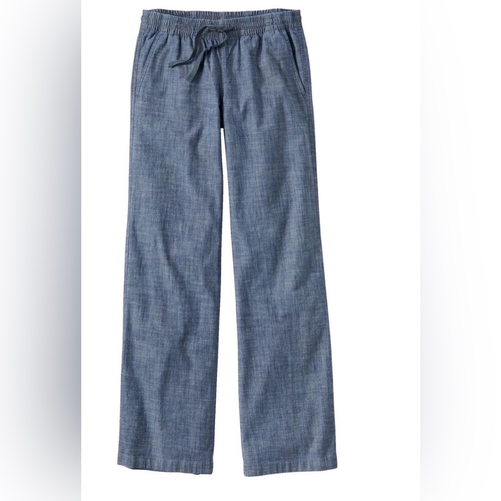 L.L. Bean Women's Lakewashed Pull-On Chinos, Mid-Rise Wide-Leg Chambray